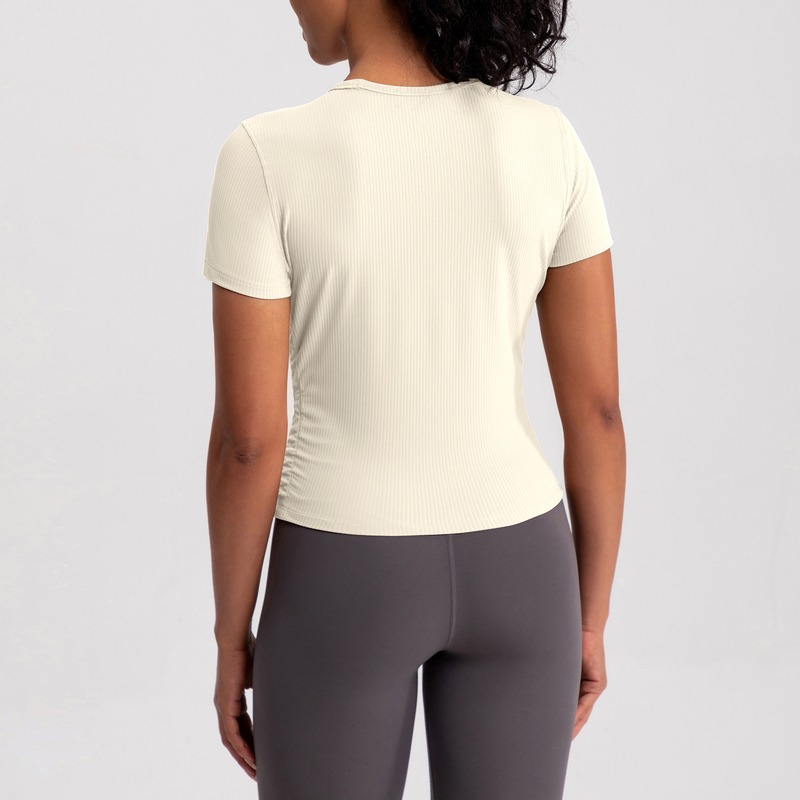 YT-037 Custom Short Sleeve Yoga Tee for private label activewear sourcing