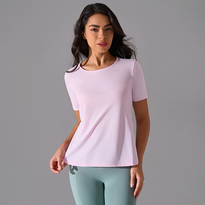 YT-040 Custom Short Sleeve Yoga Tee for private label activewear sourcing