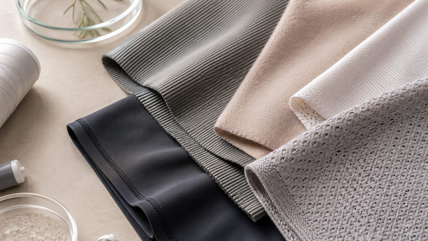 Performance yoga wear fabric texture stack for private label material selection
