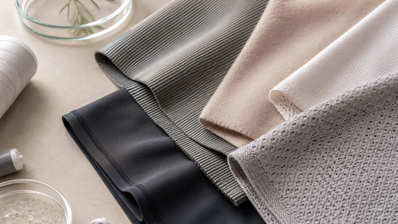 Performance yoga wear fabric texture stack for private label material selection