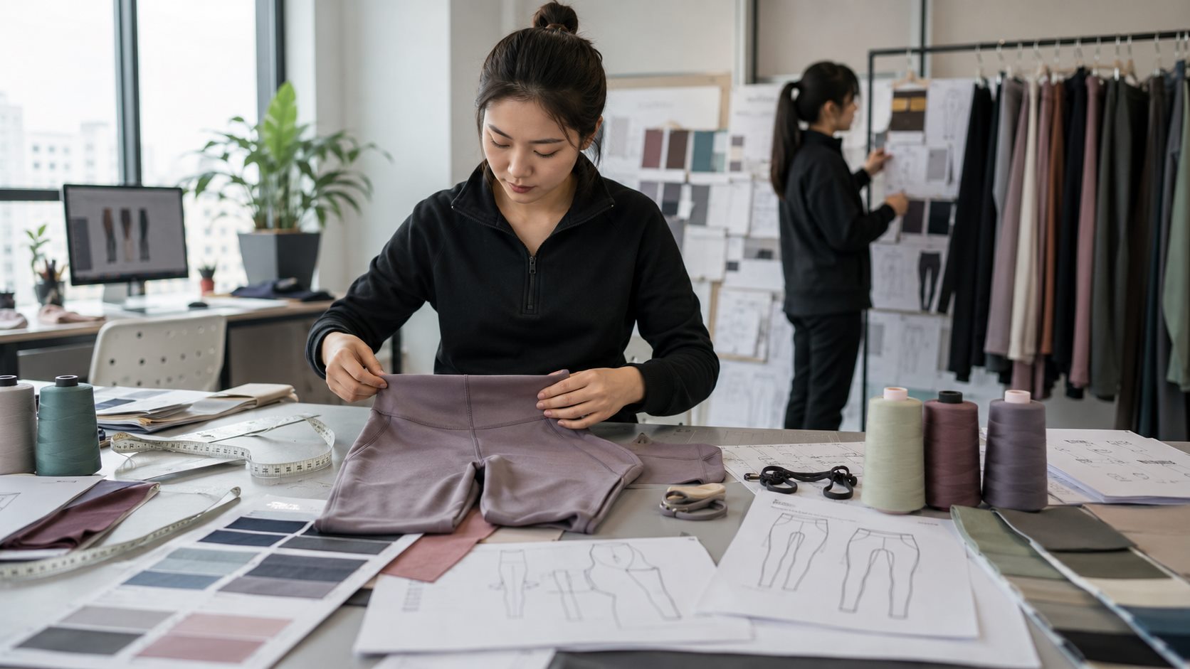 OEM ODM activewear sample and tech pack review workspace for yoga wear development
