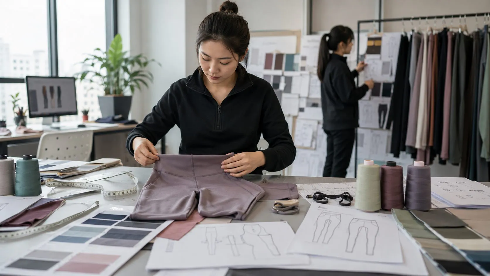OEM ODM activewear sample and tech pack review workspace for yoga wear development