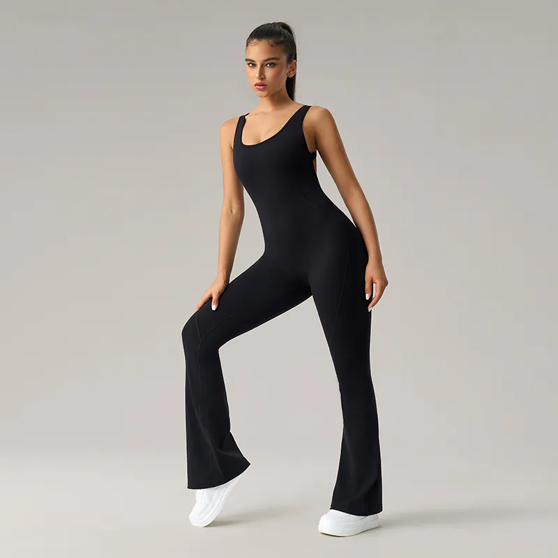 OP-007 White Custom Sleeveless Flare Leg Yoga Jumpsuit view 3 for activewear sourcing