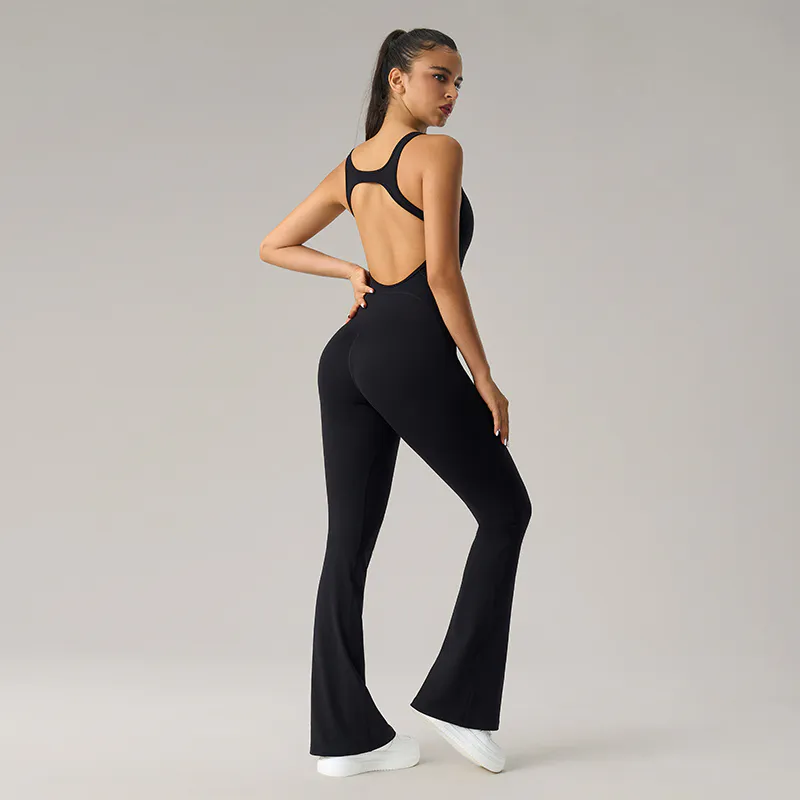 OP-007 Custom Sleeveless Flare Leg Yoga Jumpsuit view 5 for activewear sourcing