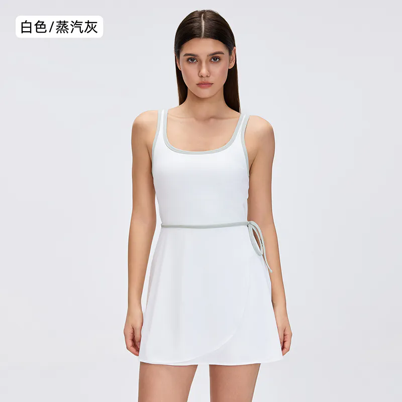 OP-009 Gray Private Label Contrast-Trim A-Line Active Dress view 2 for activewear sourcing
