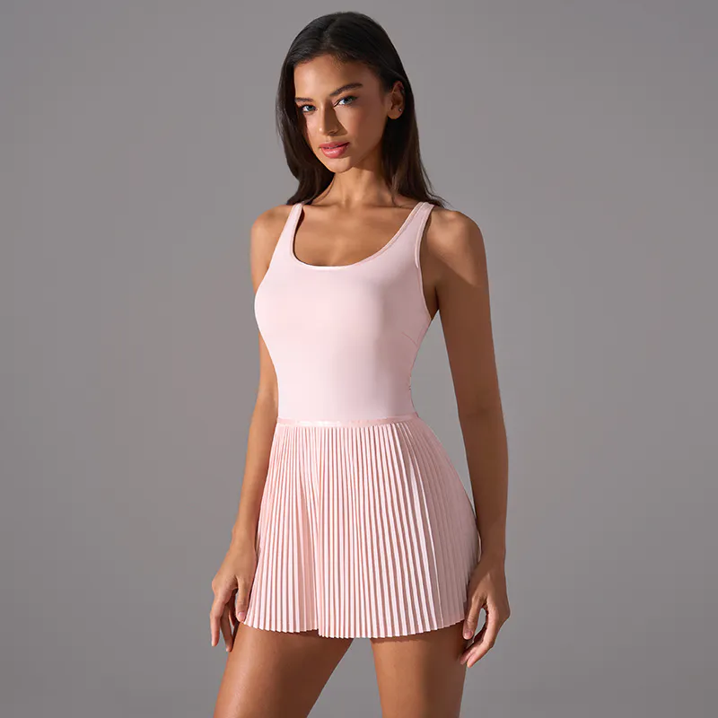 OP-012 Charcoal Private Label Racerback Pleated Active Dress view 2 for activewear sourcing