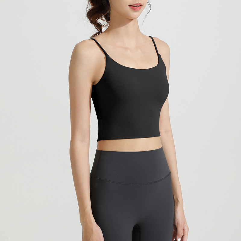 SB-001 White Private Label Spaghetti Strap Yoga Sports Bra High Support view 2 for activewear sourcing
