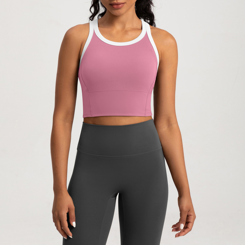 SB-002 Charcoal Custom Contrast Trim Yoga Sports Bra High Support Cropped view 5 for activewear sourcing