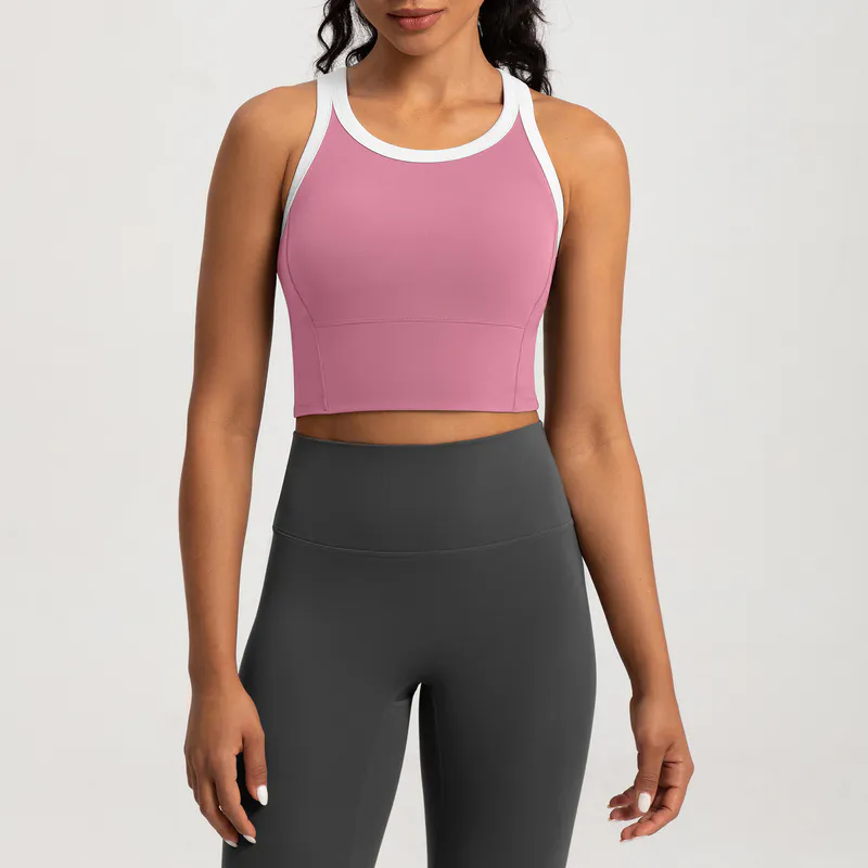 SB-002 Charcoal Custom Contrast Trim Yoga Sports Bra High Support Cropped view 5 for activewear sourcing