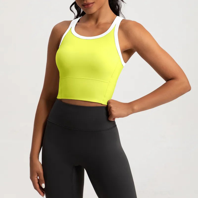 SB-002 Custom Contrast Trim Yoga Sports Bra High Support Cropped view 6 for activewear sourcing