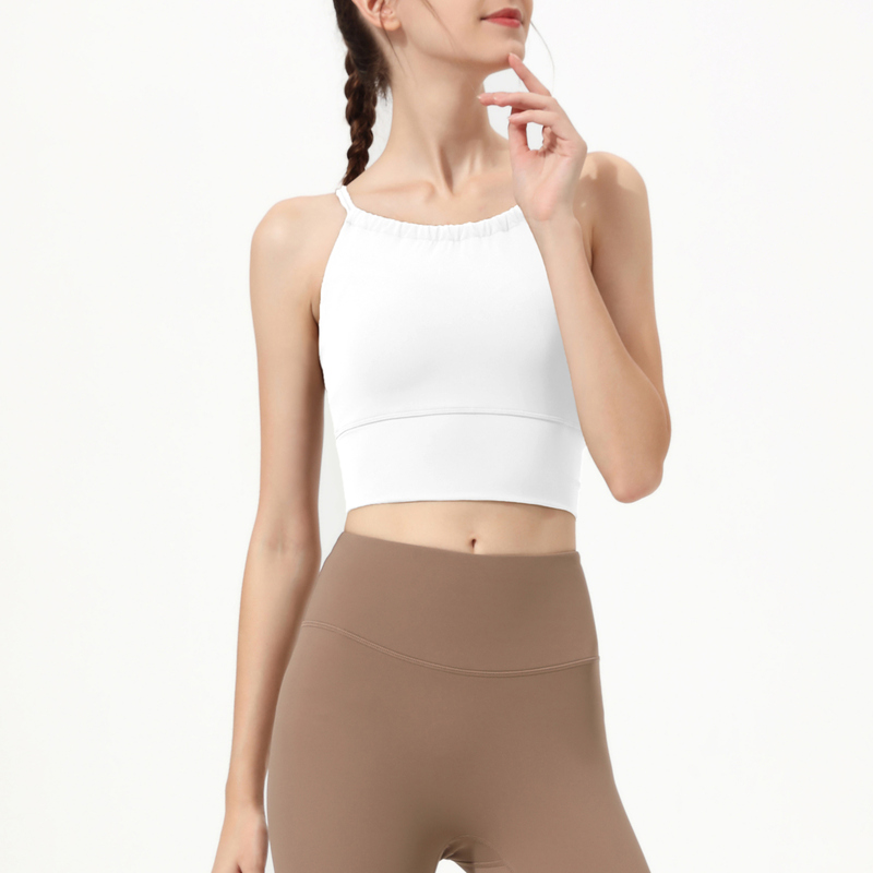 SB-003 White OEM Crop Top Halter Neck Sports Bra High Support view 4 for activewear sourcing