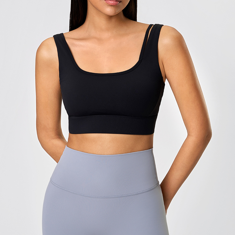 SB-004 Brown Private Label Medium Support Sports Bra Square Neck view 3 for activewear sourcing