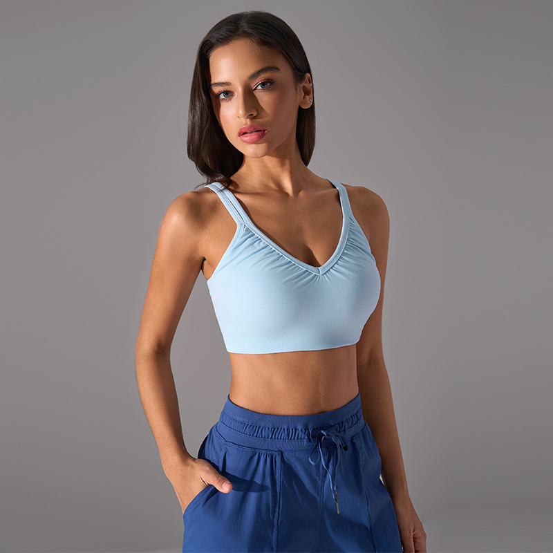 SB-005 White Custom V-Neck Adjustable Strap Sports Bra view 2 for activewear sourcing