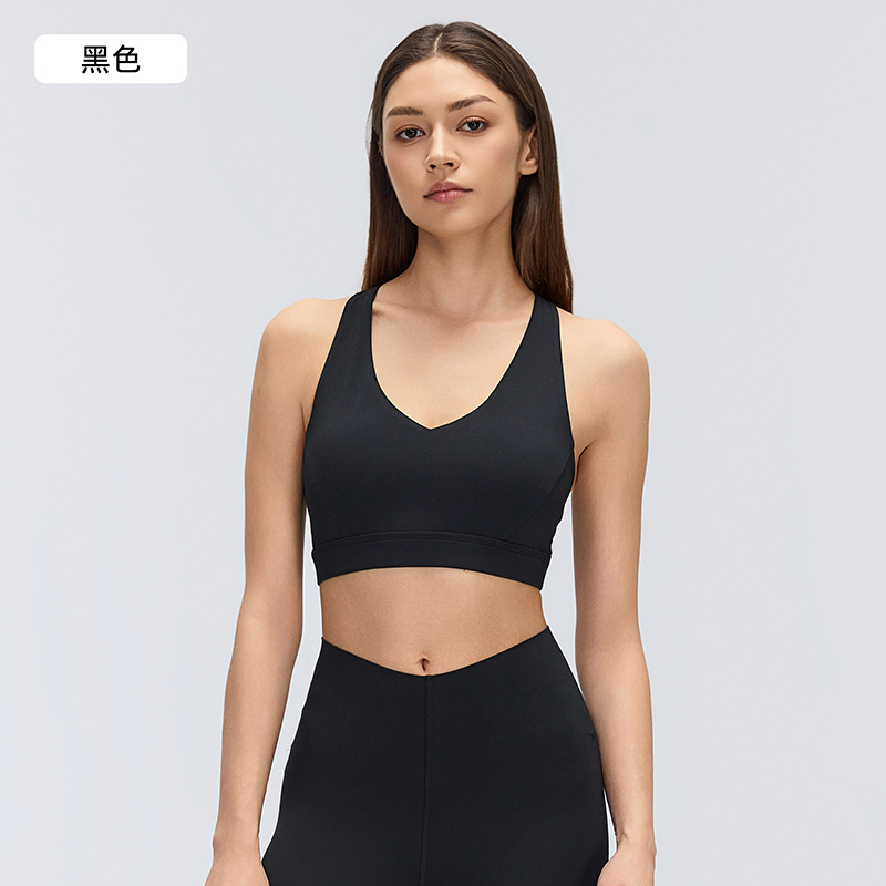 SB-008 Black Custom V-Neck Racerback Sports Bra with Medium Support view 3 for activewear sourcing