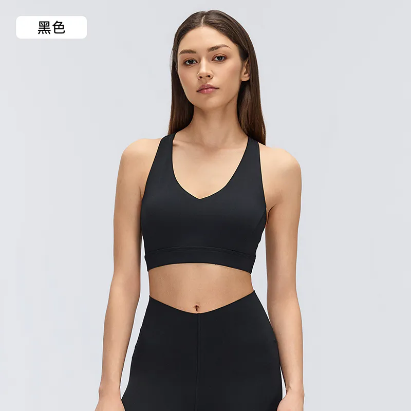 SB-008 Black Custom V-Neck Racerback Sports Bra with Medium Support view 3 for activewear sourcing