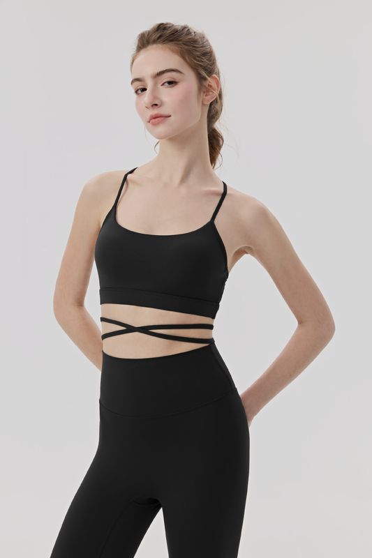 SB-016 Brown Custom Crisscross Strap Sports Bra view 2 for activewear sourcing