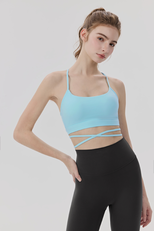 SB-016 White Custom Crisscross Strap Sports Bra view 3 for activewear sourcing