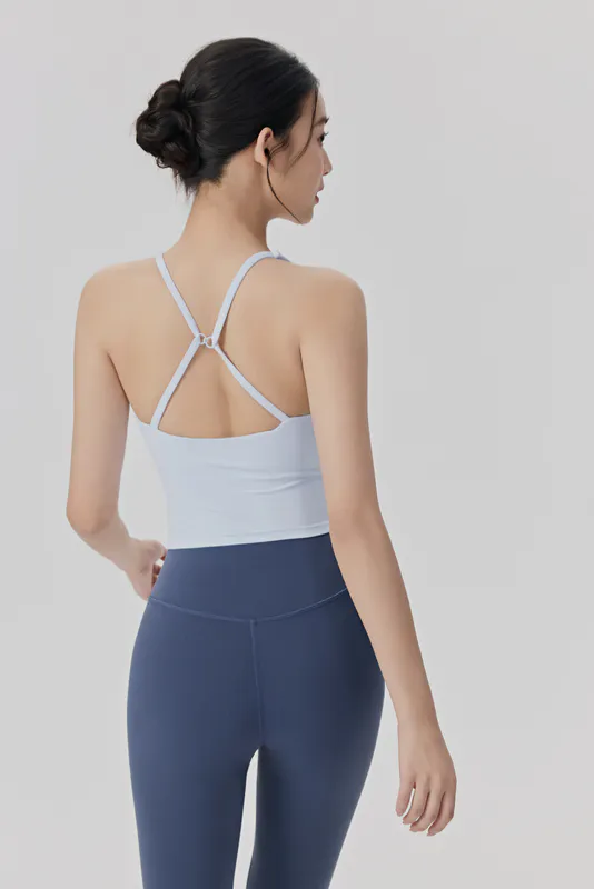 SB-022 White Custom Crisscross Back Sports Bra Tank view 3 for activewear sourcing