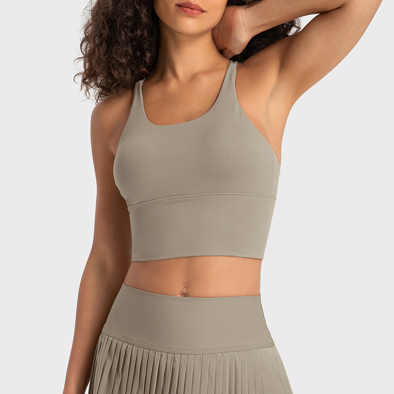 SB-024 Taupe Private Label Racerback High Support Sports Bra view 4 for activewear sourcing