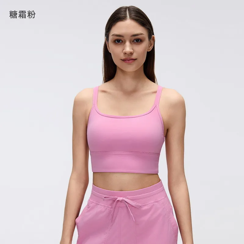 SB-025 Pink Custom Longline Square-Neck Sports Bra view 4 for activewear sourcing