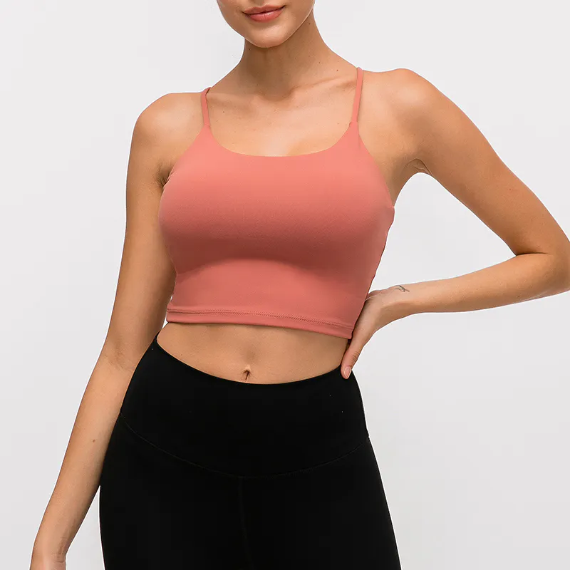 SB-029 Black OEM Thin-Strap Longline Sports Bra view 2 for activewear sourcing