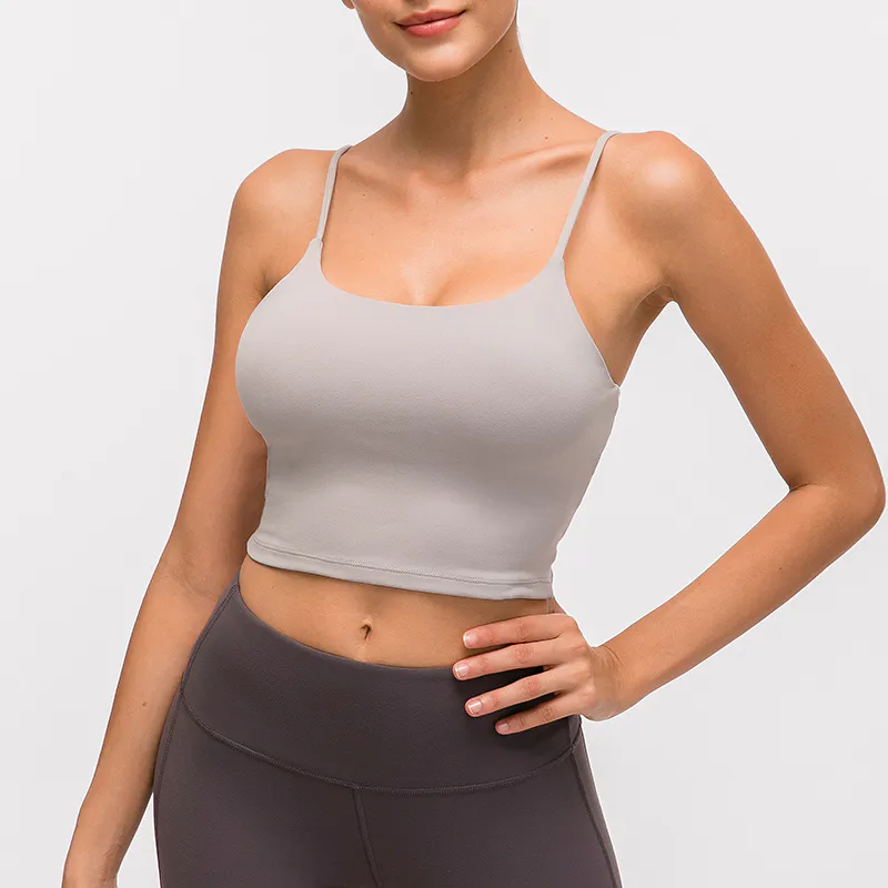 SB-029 Brown OEM Thin-Strap Longline Sports Bra view 4 for activewear sourcing