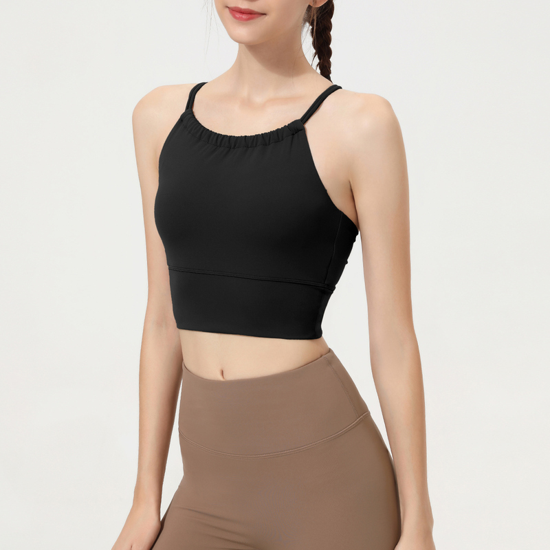 SB-033 Black Private Label Halter Neck High Support Sports Bra view 3 for activewear sourcing