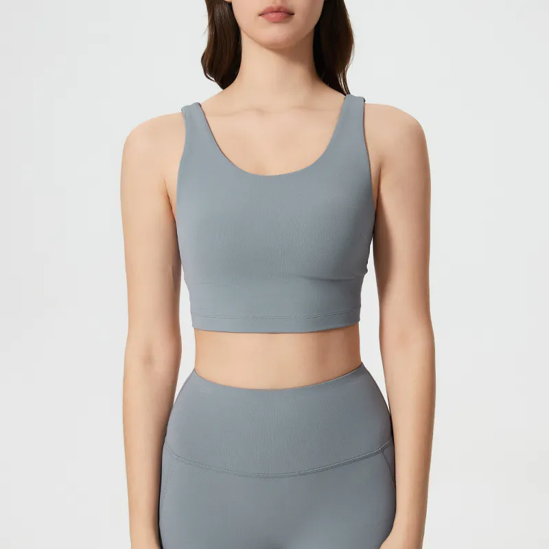 SB-035 Charcoal OEM Scoop-Neck Wide-Strap Sports Bra view 2 for activewear sourcing