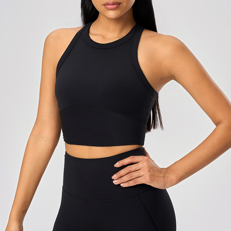 SB-036 White Private Label High Neck Crop Sports Bra view 3 for activewear sourcing
