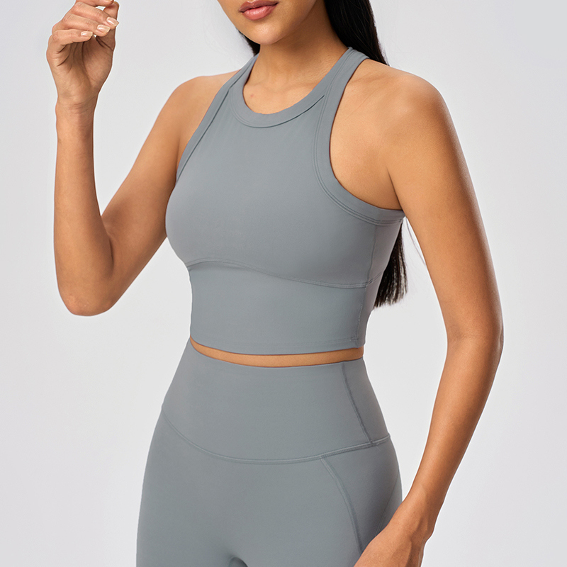 SB-036 Light Blue Private Label High Neck Crop Sports Bra view 4 for activewear sourcing