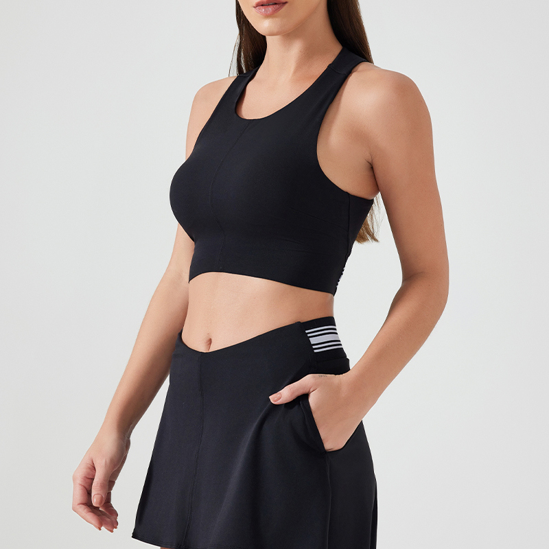 SB-037 Charcoal Custom High Neck Crop Sports Bra view 4 for activewear sourcing