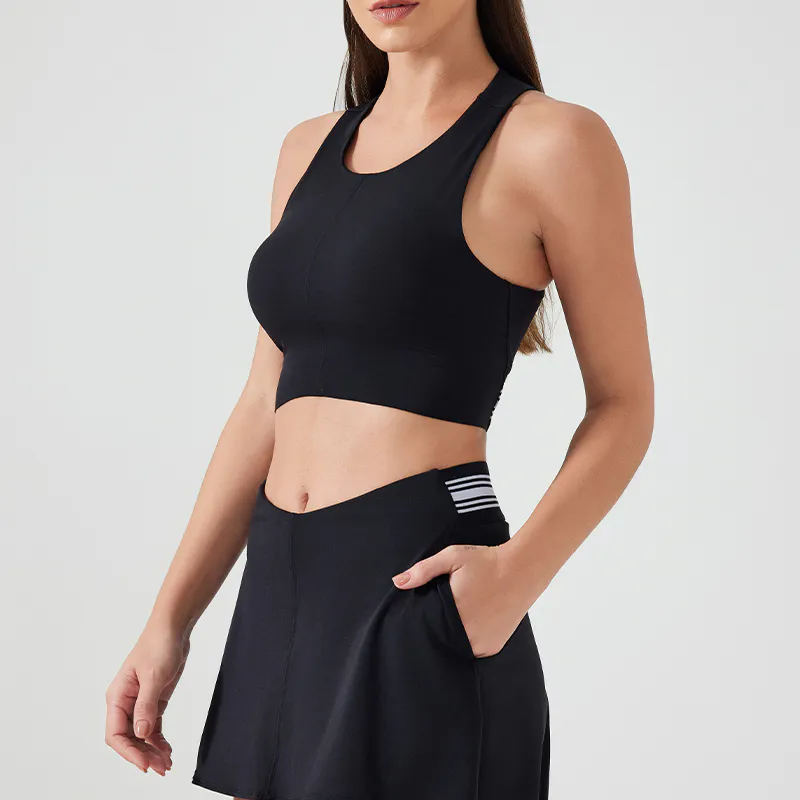 SB-037 Charcoal Custom High Neck Crop Sports Bra view 4 for activewear sourcing