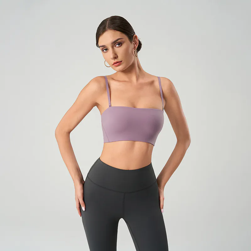 SB-039 White Private Label Seamless Bandeau Sports Bra view 2 for activewear sourcing