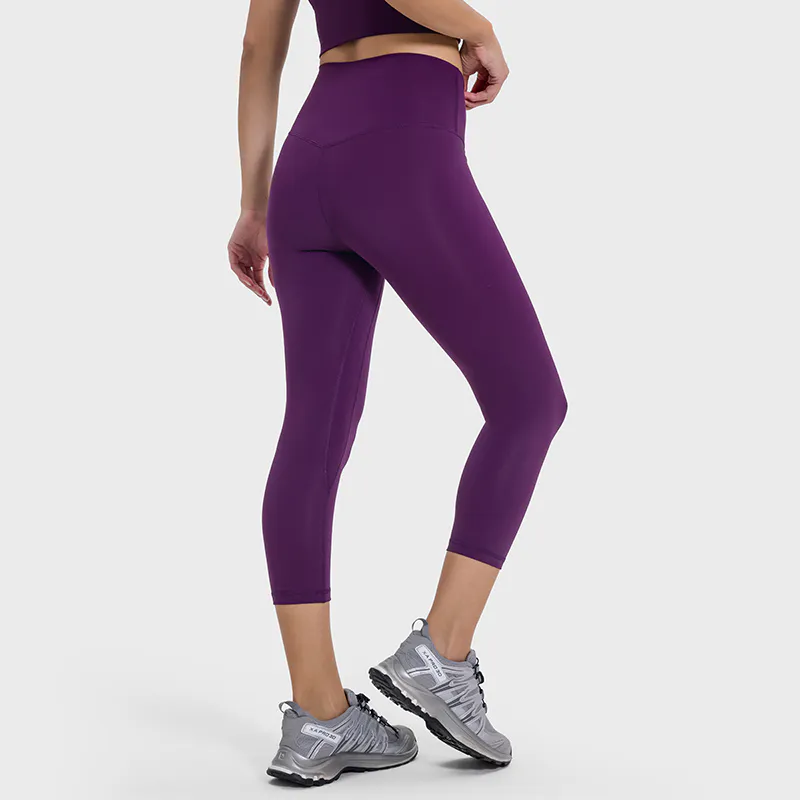 YL-001 White Private Label 7/8 High Waisted Yoga Leggings Tummy Control view 2 for activewear sourcing