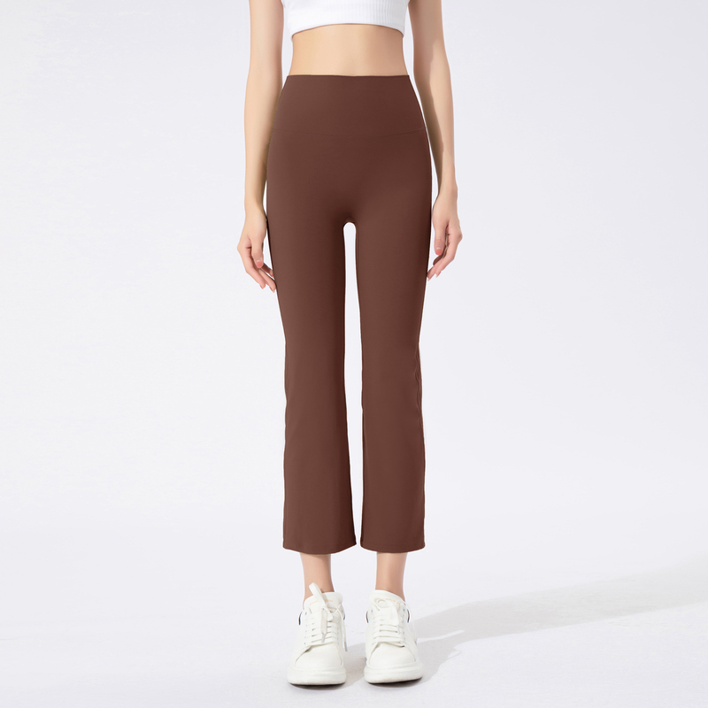 YL-007 White Private Label High Waisted Flared Yoga Pants 7/8 Length view 2 for activewear sourcing