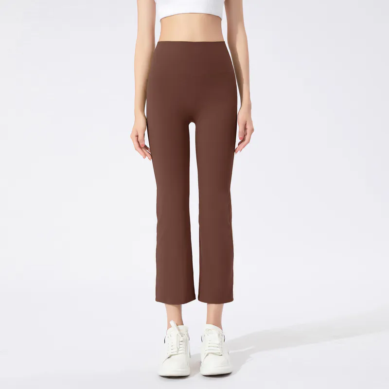 YL-007 White Private Label High Waisted Flared Yoga Pants 7/8 Length view 2 for activewear sourcing
