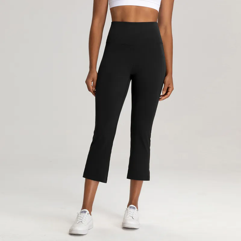 YL-009 White OEM High Waisted Flare Capri Leggings Cropped Length view 2 for activewear sourcing