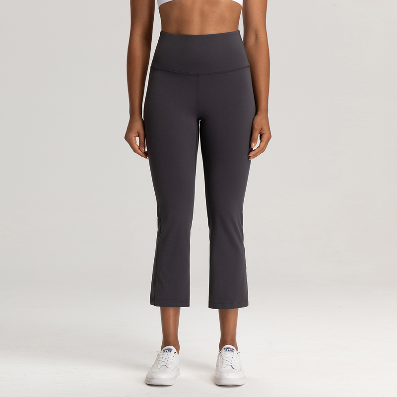 YL-009 Navy Blue OEM High Waisted Flare Capri Leggings Cropped Length view 3 for activewear sourcing