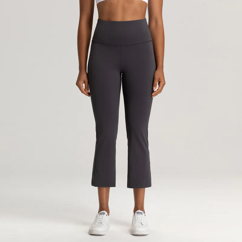 YL-009 Navy Blue OEM High Waisted Flare Capri Leggings Cropped Length view 3 for activewear sourcing
