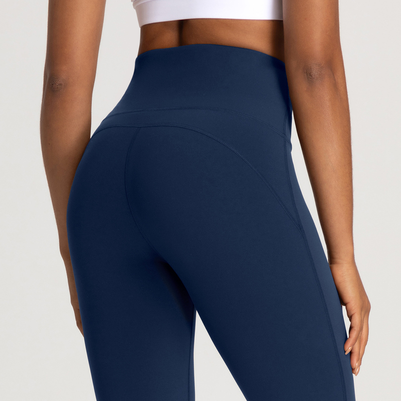 YL-009 OEM High Waisted Flare Capri Leggings Cropped Length view 4 for activewear sourcing