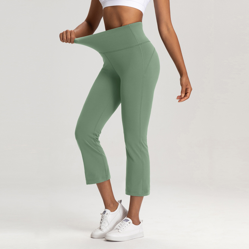 YL-009 OEM High Waisted Flare Capri Leggings Cropped Length view 5 for activewear sourcing