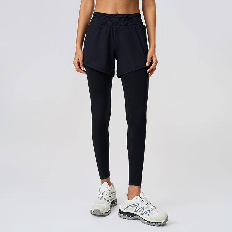YL-019 White Private Label 2-in-1 Leggings with Shorts view 3 for activewear sourcing