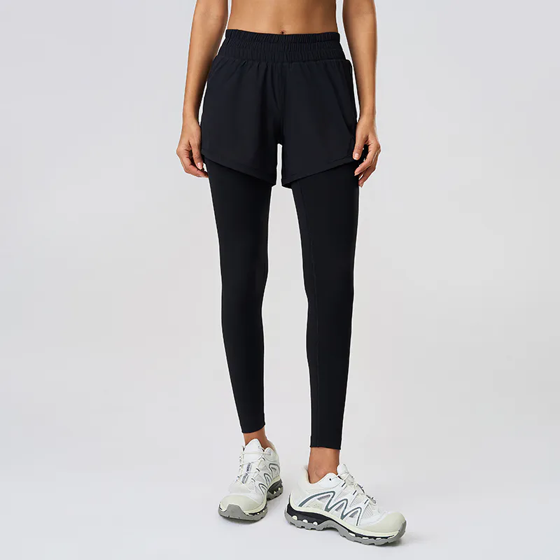 YL-019 White Private Label 2-in-1 Leggings with Shorts view 3 for activewear sourcing