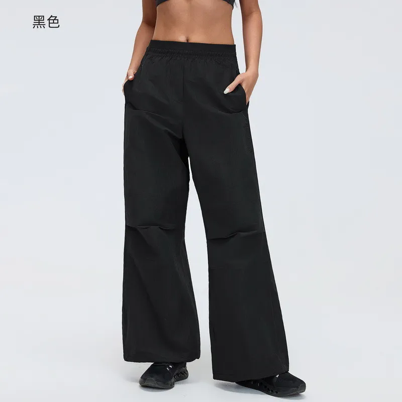 YL-031 Black Custom Utility-Pocket Cropped Wide-Leg Yoga Pants view 2 for activewear sourcing