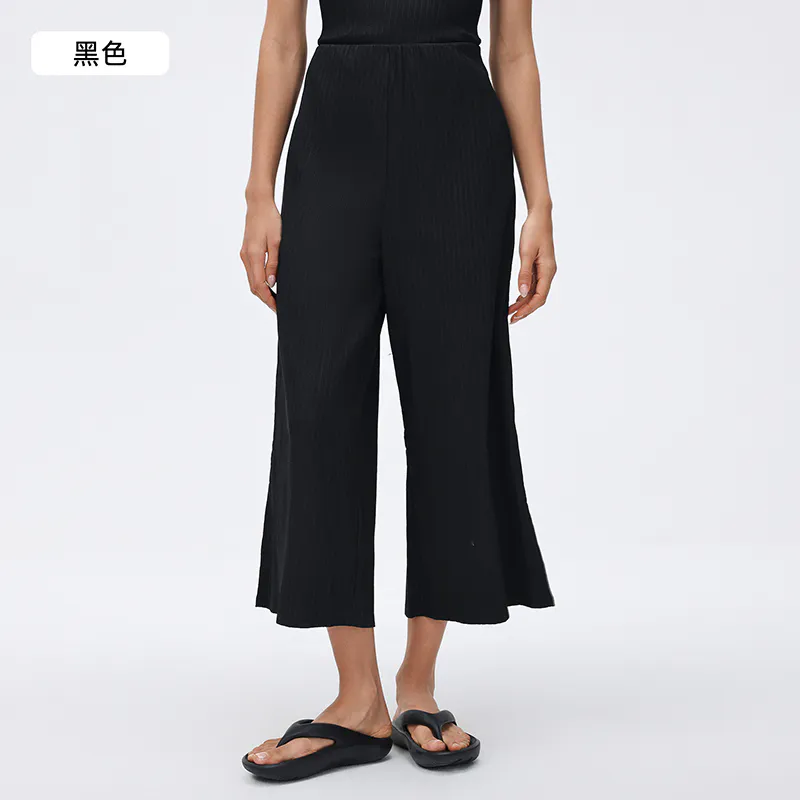YL-036 Black Private Label Cropped Wide-Leg Yoga Pants view 2 for activewear sourcing