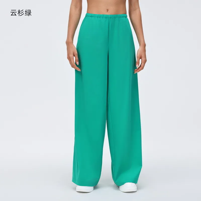 YL-038 Light Blue OEM Side-Pocket Wide-Leg Yoga Pants view 3 for activewear sourcing
