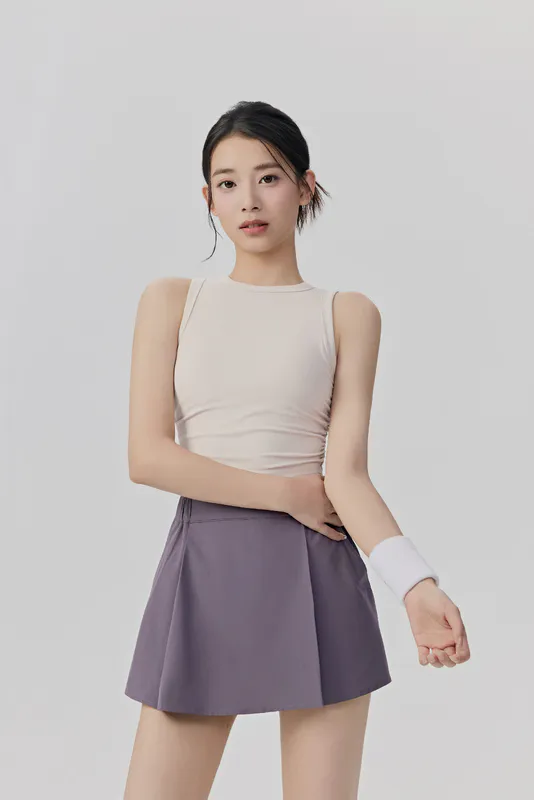 YS-028 Red OEM Sleeveless Tank and Pleated Skirt Set view 2 for activewear sourcing