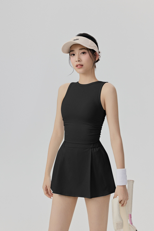 YS-028 Purple OEM Sleeveless Tank and Pleated Skirt Set view 3 for activewear sourcing