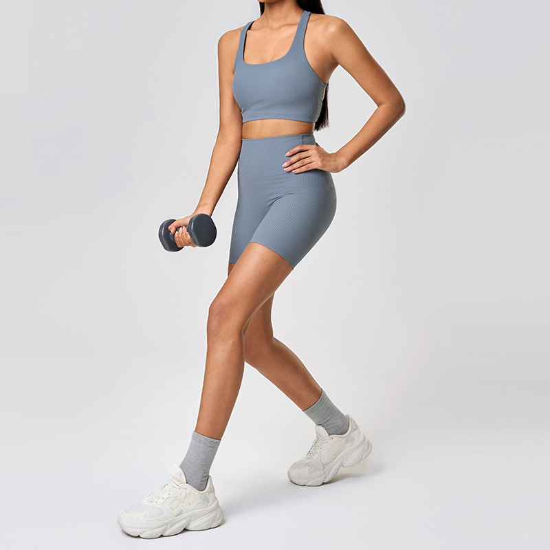 YS-030 Custom Ribbed Bra and Biker Shorts Yoga Set view 5 for activewear sourcing