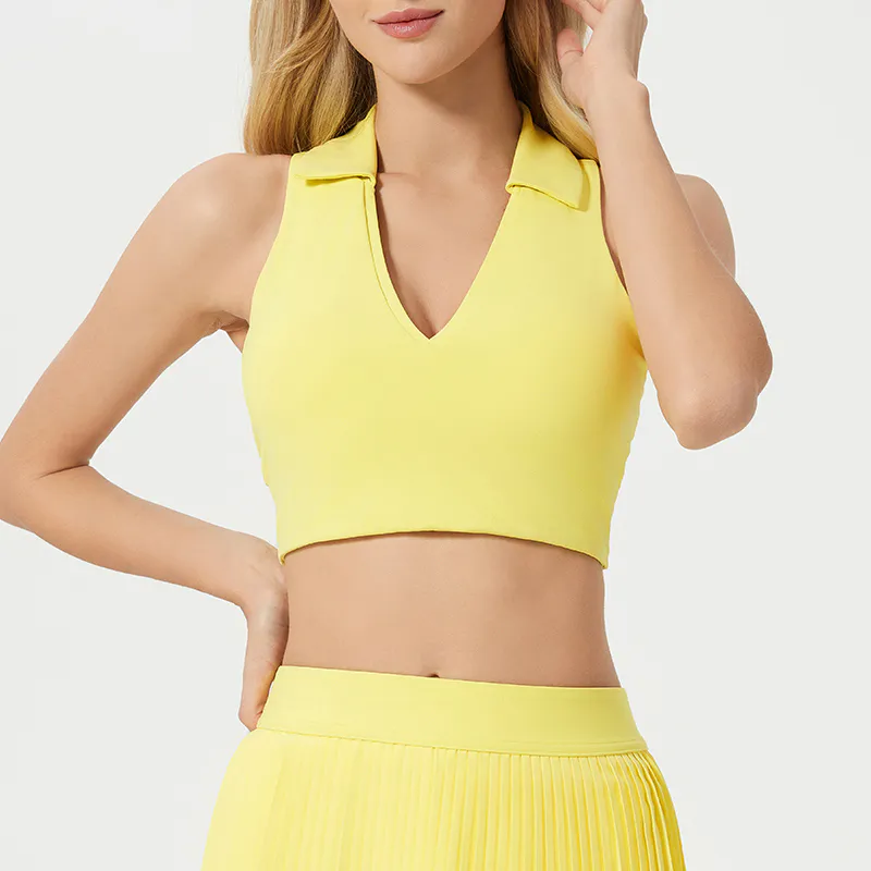YS-032 Yellow Private Label Polo Collar Top and Skirt Set view 2 for activewear sourcing